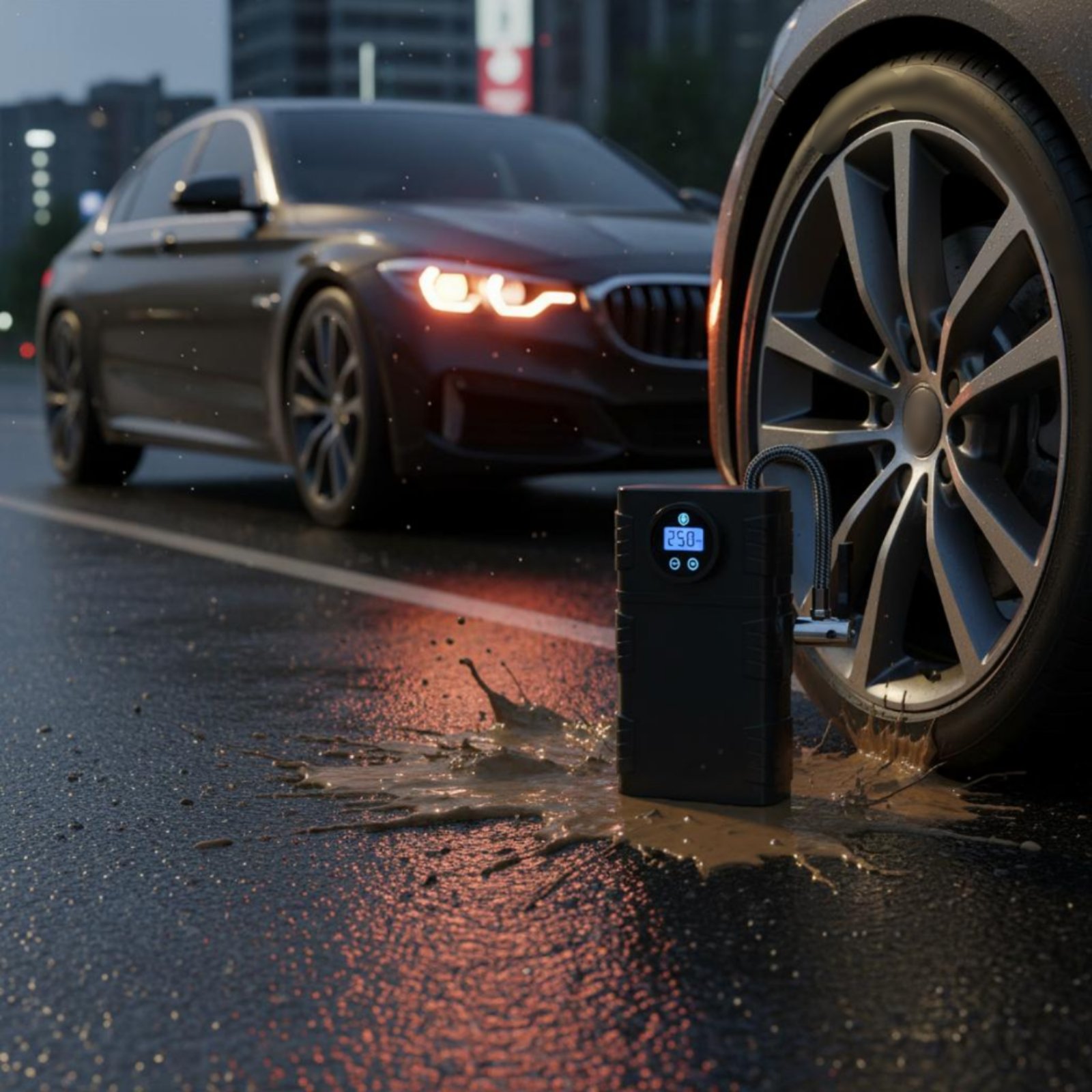 Car Portable Tire Inflator - Tragbarer Reifenfüller Kabelloser Motorbetriebener Tragbarer Auto-Luftpumpe