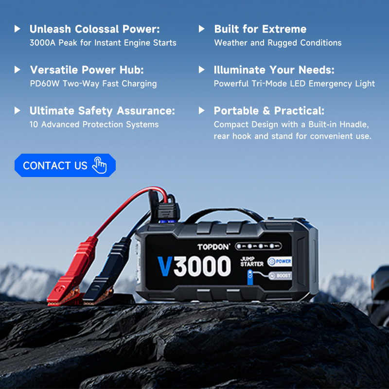 Portable Jump Starter - TOPDON V3000 3000A PD60W Bidirektionales Schnellstart-System