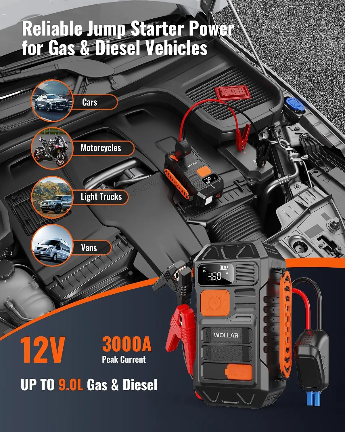 3000A Peak Jump Starter mit Lu – Portable Jump Starter Bewertung und Preis